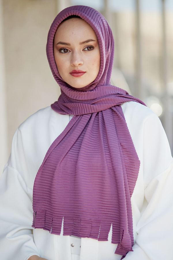 Hijap Piliseli Pratik Şal 2147-20 Koyu Lavanta