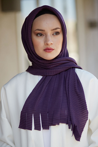 Hijap Piliseli Tesettür Pratik Şal 2147-3 Mor - Thumbnail