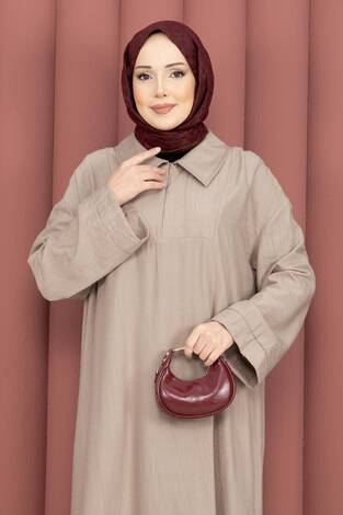 Hira Yarım Fermuarlı Tunik Takım Bej - Thumbnail