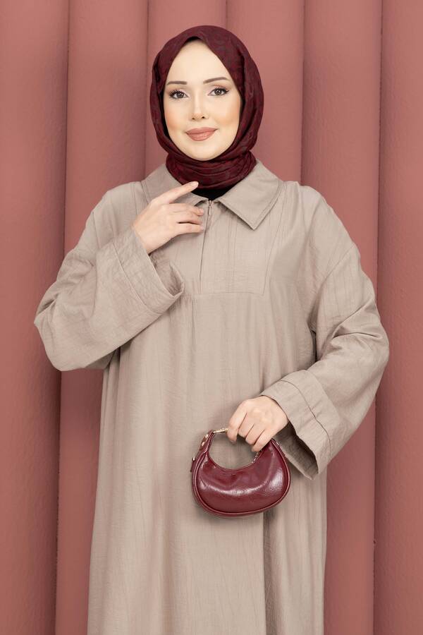 Hl - Hira Yarım Fermuarlı Tunik Takım Bej (1)
