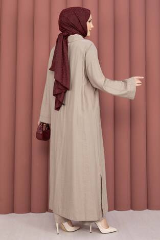 Hira Yarım Fermuarlı Tunik Takım Bej - Thumbnail