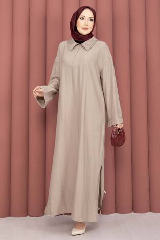 Hira Yarım Fermuarlı Tunik Takım Bej - Thumbnail