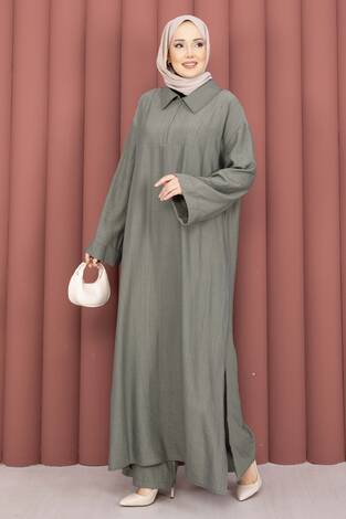 Hira Yarım Fermuarlı Tunik Takım Haki - Thumbnail