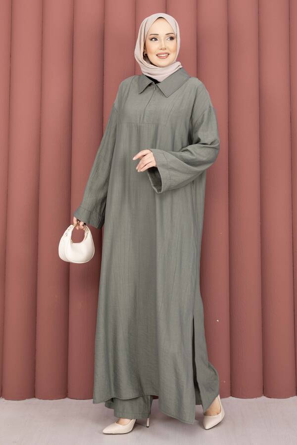 Hl - Hira Yarım Fermuarlı Tunik Takım Haki