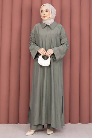 Hira Yarım Fermuarlı Tunik Takım Haki - Thumbnail