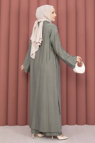 Hira Yarım Fermuarlı Tunik Takım Haki - Thumbnail