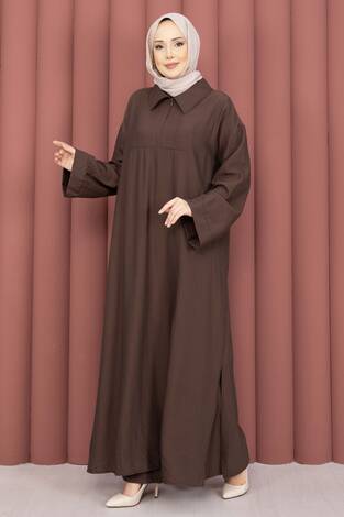 Hira Yarım Fermuarlı Tunik Takım Kahve