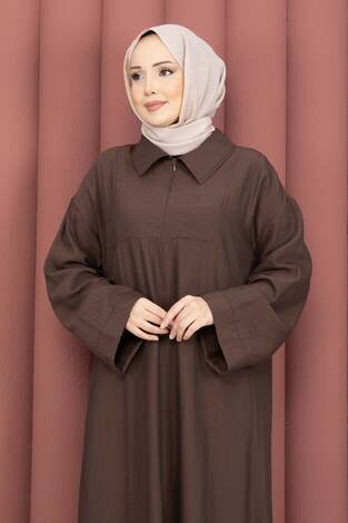 Hira Yarım Fermuarlı Tunik Takım Kahve - Thumbnail