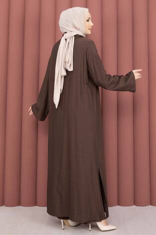Hira Yarım Fermuarlı Tunik Takım Kahve - Thumbnail