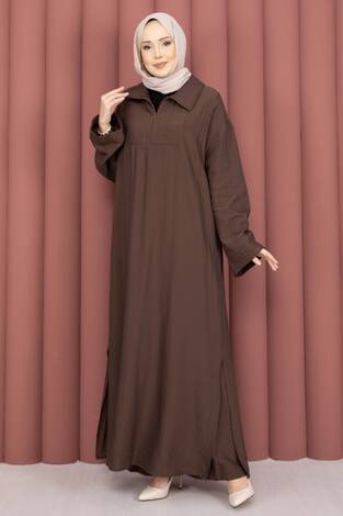 Hira Yarım Fermuarlı Tunik Takım Kahve - Thumbnail
