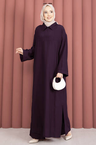 Hira Yarım Fermuarlı Tunik Takım Mürdüm - Thumbnail