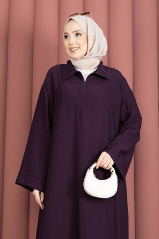 Hira Yarım Fermuarlı Tunik Takım Mürdüm - Thumbnail