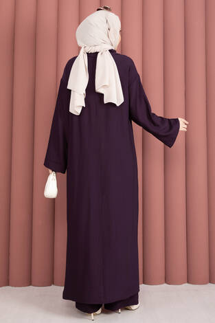 Hira Yarım Fermuarlı Tunik Takım Mürdüm - Thumbnail