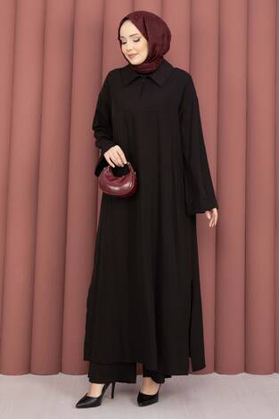 Hira Yarım Fermuarlı Tunik Takım Siyah - Thumbnail