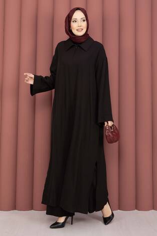 Hira Yarım Fermuarlı Tunik Takım Siyah - Thumbnail