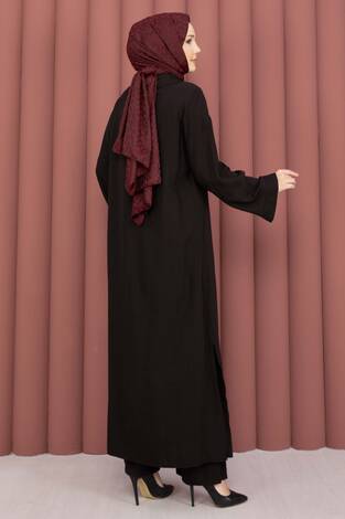 Hira Yarım Fermuarlı Tunik Takım Siyah - Thumbnail