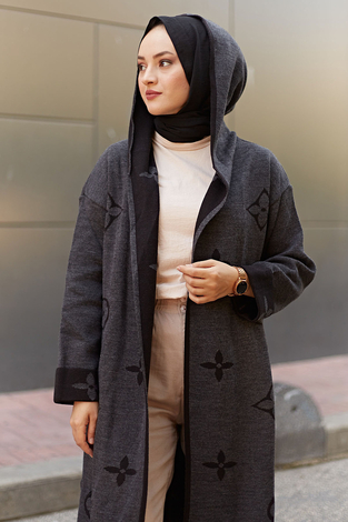  Hooded Cardigan 2362-10 Anthracite color - Thumbnail