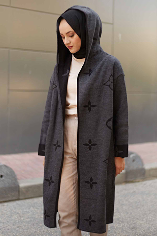  Hooded Cardigan 2362-10 Anthracite color - Thumbnail