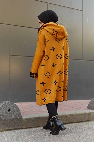 Hooded Cardigan 2362-4 Mustard color - Thumbnail