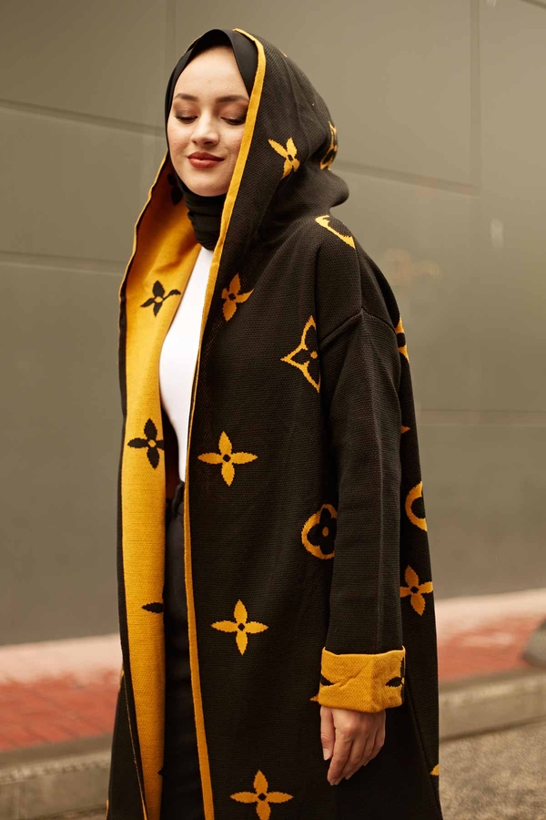 - Hooded Cardigan 2362-5 Black - Mustard (1)