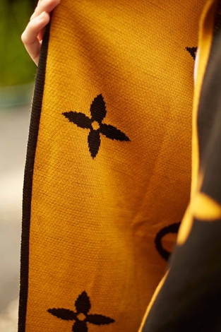  Hooded Cardigan 2362-5 Black - Mustard - Thumbnail