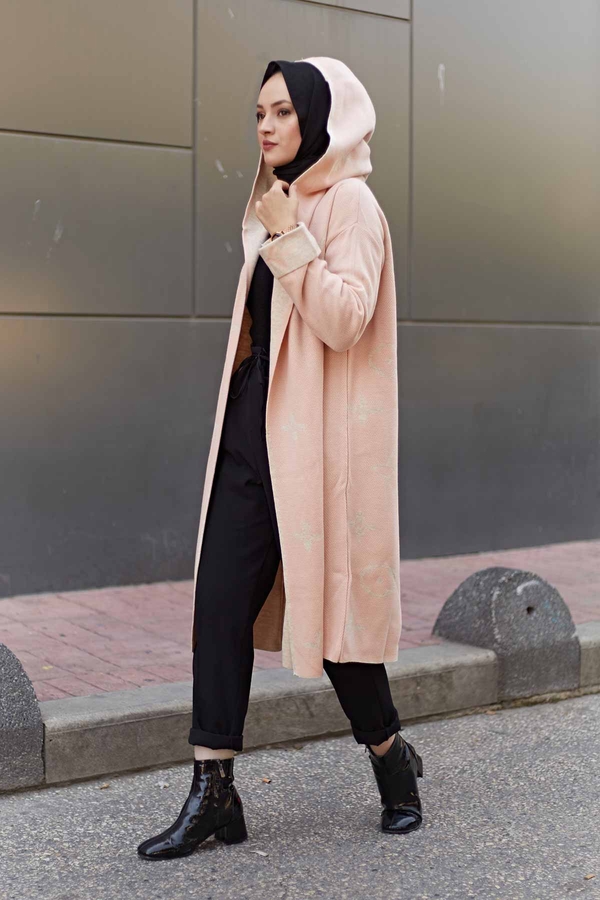 Hooded Cardigan 2362-6 Salmon color 