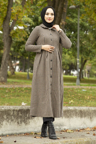 Houndstooth Trench Coat 10078- 3 Camel - Thumbnail