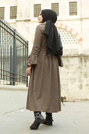 Houndstooth TrenchCoat 7152-2 Coffee - Thumbnail