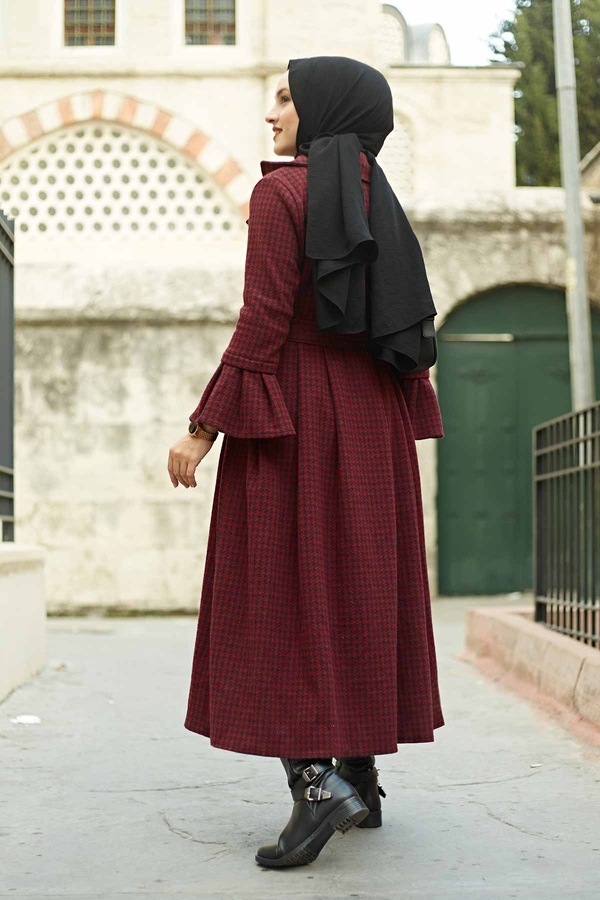 Houndstooth Trench Coat 7152-3 Burgundy