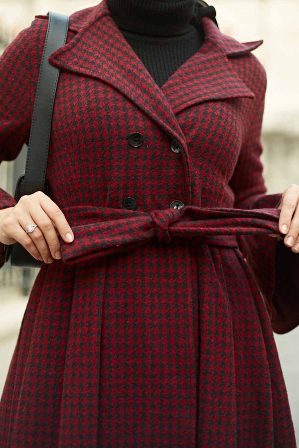 Houndstooth Trench Coat 7152-3 Burgundy