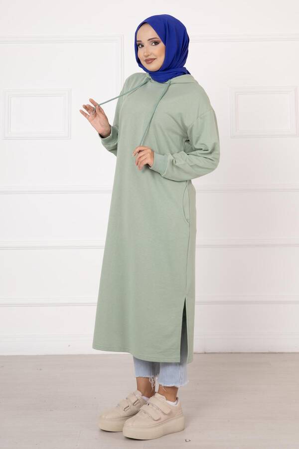 İki İplik Kapüşonlu Tunik Mint