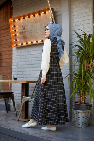 İkili Jile Tesettür Takım Siyah Beyaz - Thumbnail