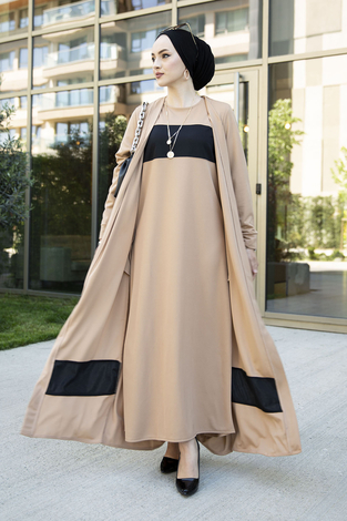 İkili Tesettür Takım Elbise 100MD10088 Camel - Thumbnail