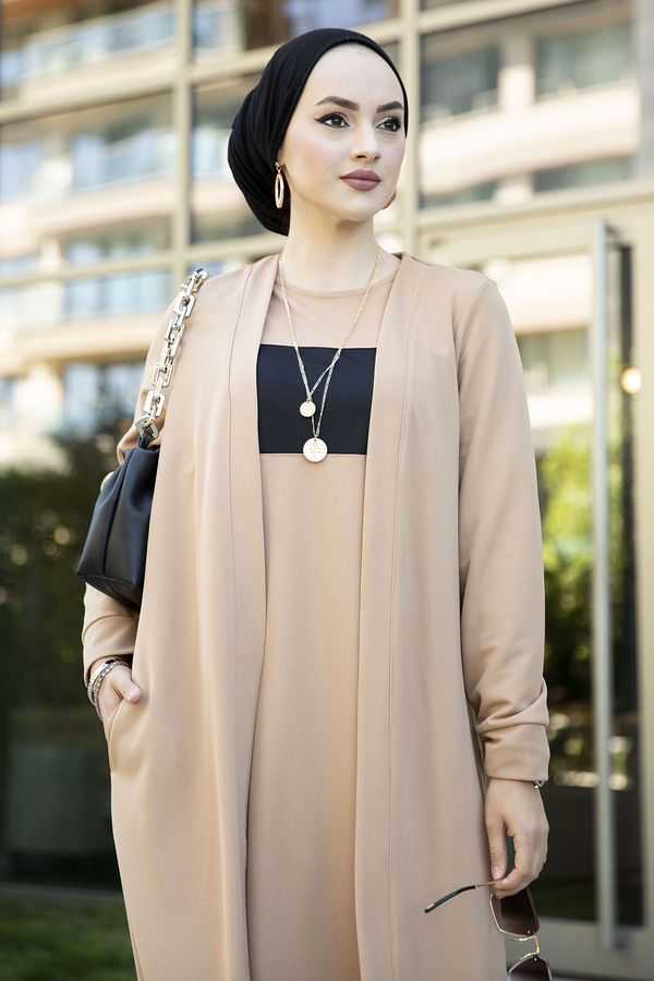 İkili Tesettür Takım Elbise 100MD10088 Camel