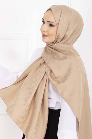 İkonik Desen Jakar Şal Serisi Bej