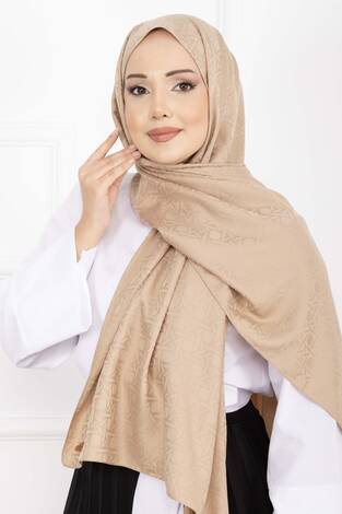 İkonik Desen Jakar Şal Serisi Bej - Thumbnail