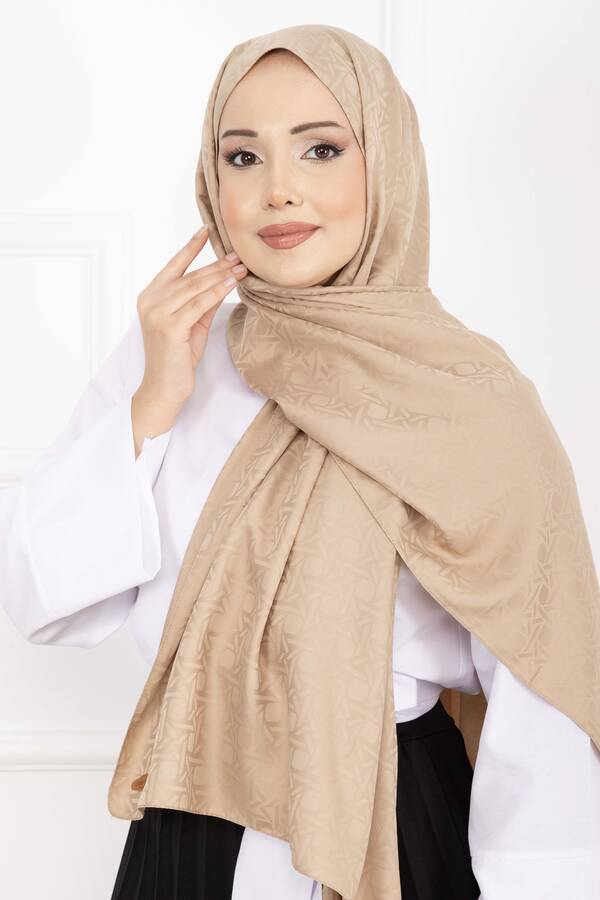 Ecn - İkonik Desen Jakar Şal Serisi Bej (1)