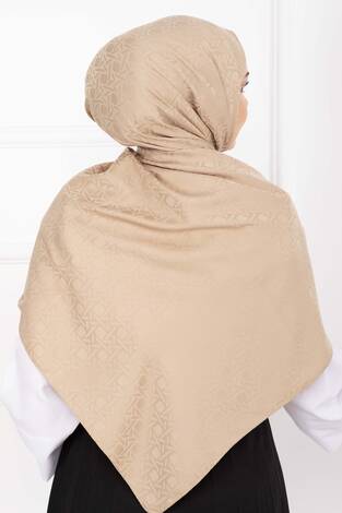 İkonik Desen Jakar Şal Serisi Bej - Thumbnail