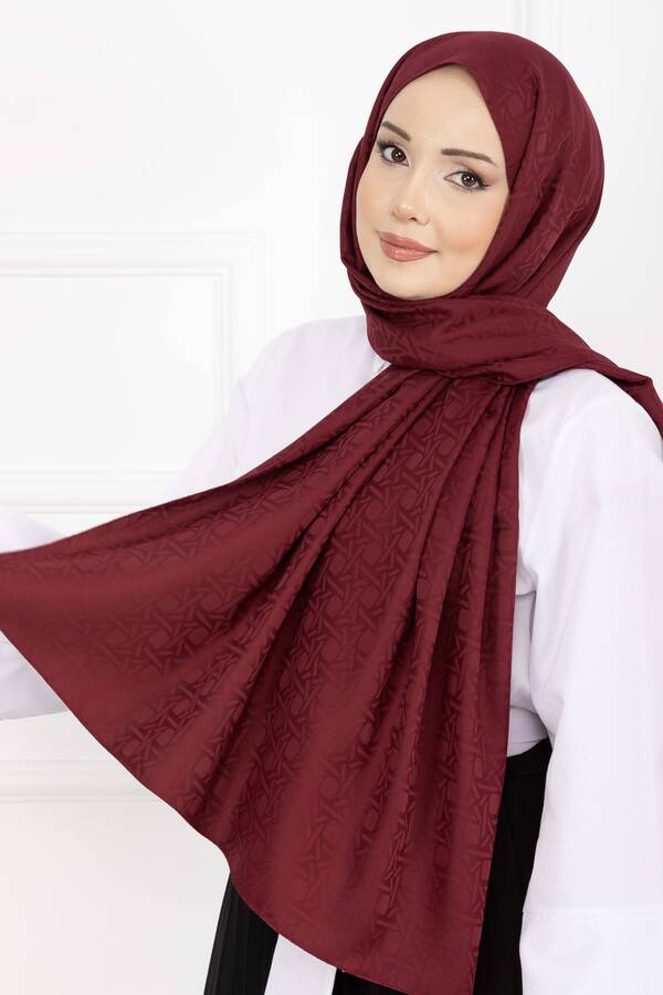 Ecn - İkonik Desen Jakar Şal Serisi Bordo