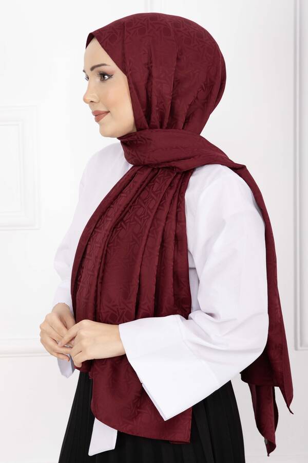 Ecn - İkonik Desen Jakar Şal Serisi Bordo (1)
