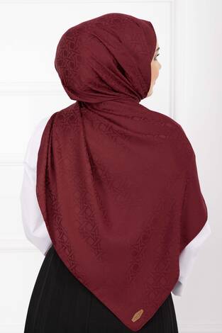 İkonik Desen Jakar Şal Serisi Bordo - Thumbnail