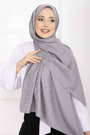 İkonik Desen Jakar Şal Serisi Gri - Thumbnail