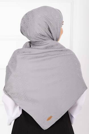 İkonik Desen Jakar Şal Serisi Gri - Thumbnail