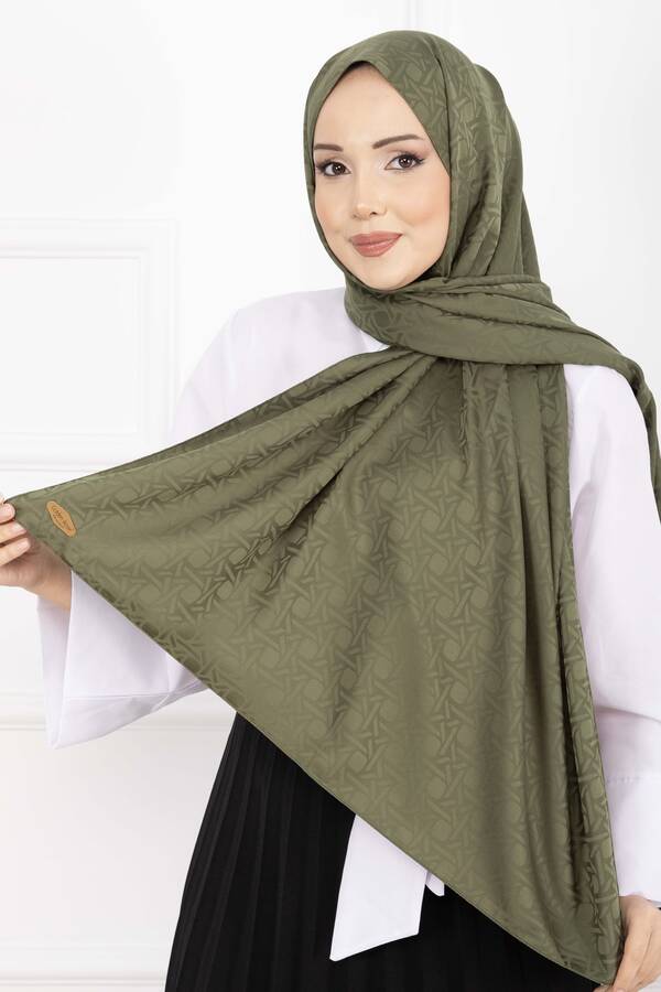 Ecn - İkonik Desen Jakar Şal Serisi Haki