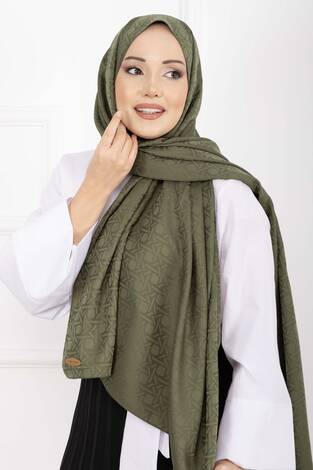 İkonik Desen Jakar Şal Serisi Haki - Thumbnail