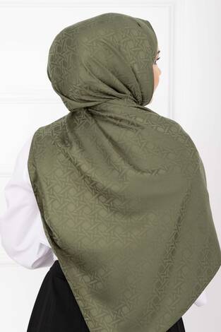 İkonik Desen Jakar Şal Serisi Haki - Thumbnail