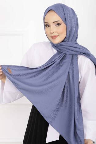 İkonik Desen Jakar Şal Serisi İndigo - Thumbnail