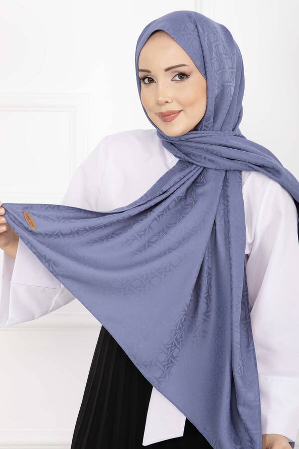 Ecn - İkonik Desen Jakar Şal Serisi İndigo (1)