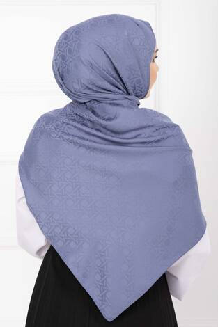 İkonik Desen Jakar Şal Serisi İndigo - Thumbnail