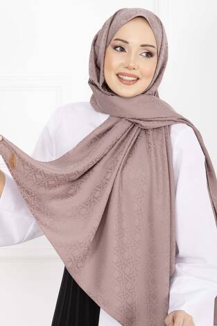 İkonik Desen Jakar Şal Serisi Koyu Pudra